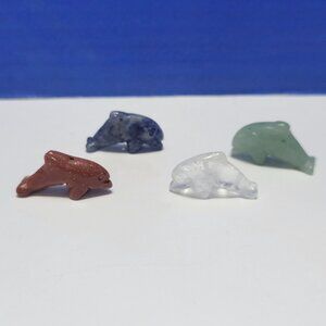 Vintage Miniature Natural Stone Dolphin Beads Lot of 4